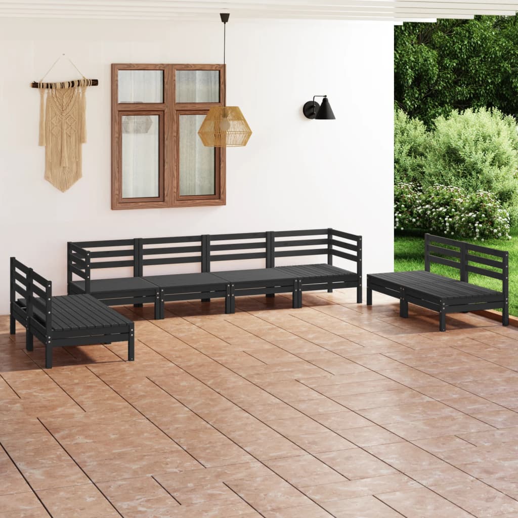 vidaXL 8-cz. zestaw wypoczynkowy do ogrodu, czarny, drewno sosnowe